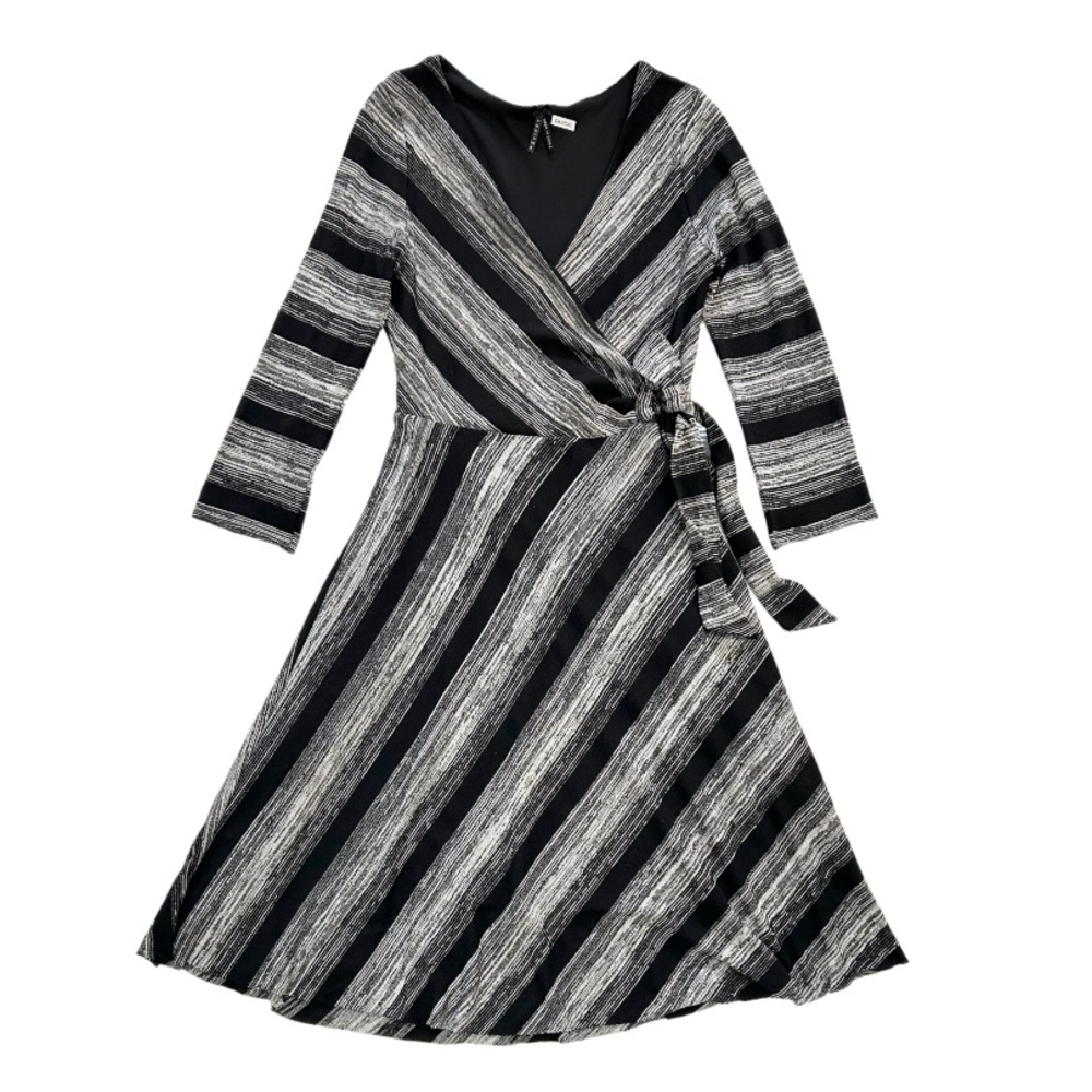 Lapis Striped Knit Mock Wrap Dress